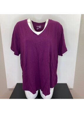 Terra & Sky Womens Plus Size V-Neck Short Sleeve Purple T-Shirt Size 20W 22W 2X